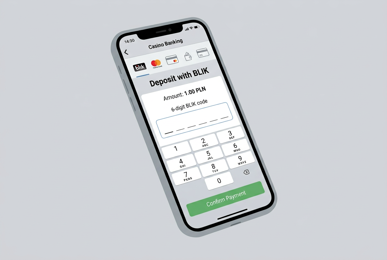 Interfejs płatności mobilnej BLIK w kasynie internetowym przy depozycie 1 PLN