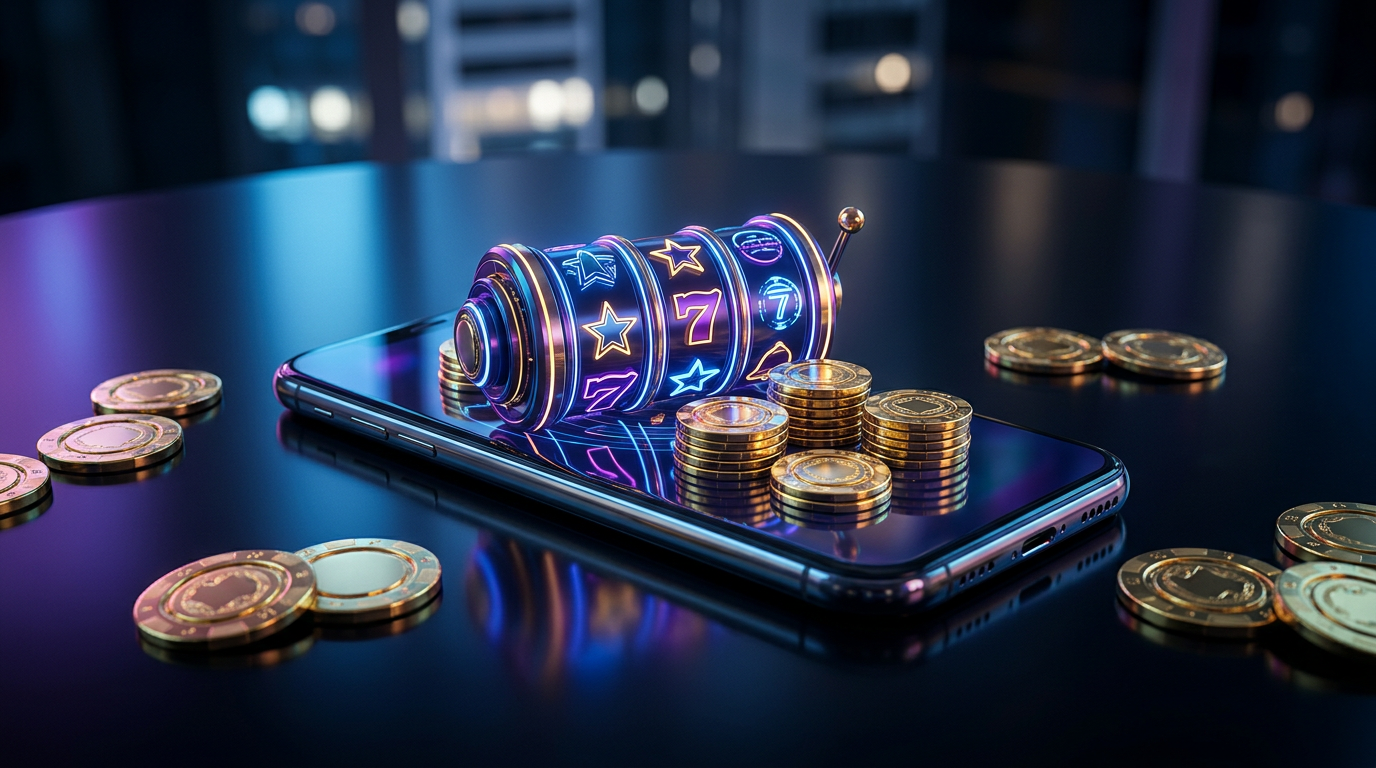 Smartfon z nowoczesną aplikacją kasynową w futurystycznym stylu